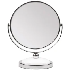 Ronde Spiegel Op Voet Metaal/wit Met Vergroting